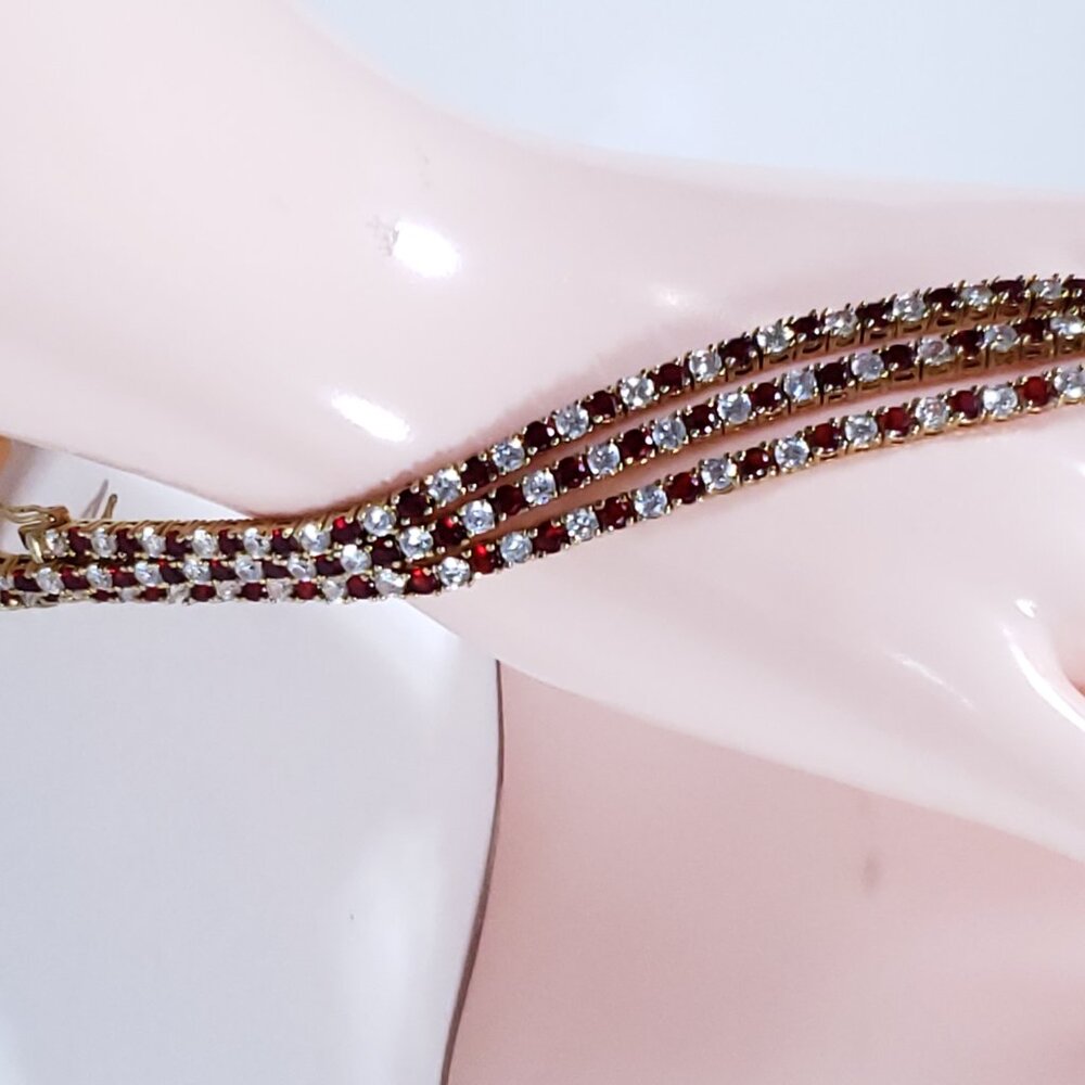 3 Red & White Rhinestone Bracelets - Picture 8 of 9